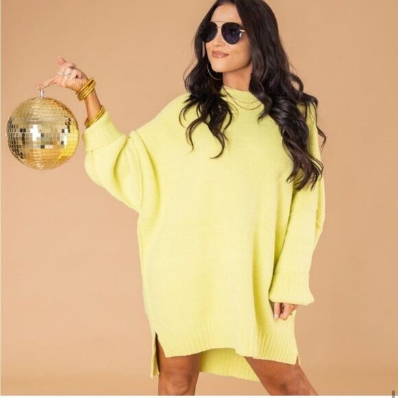 Free People Women’s Peaches High-Low Tunic Sweater Celery Green XS - Picture 3 of 13